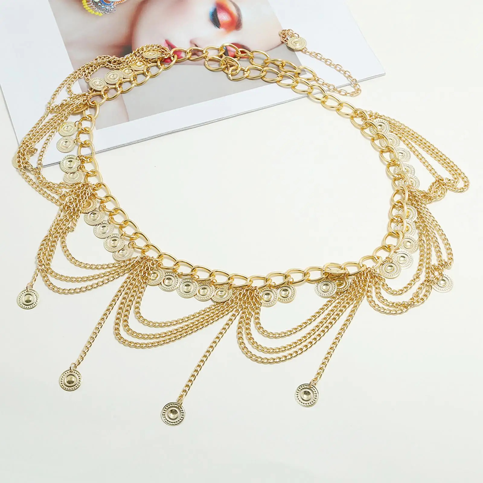 Multi waist chain/jewelry/long/gift/punk/bohemian gold coin tassel pendant fashionable zinc alloy belly party girl 250110