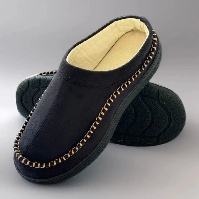 Warm Suede Cotton Slippers for Men Winter Indoor Outdoor Comfortable Plush Mens Casual Shoes Non-slip Big Size 13-14 Loafers250114
