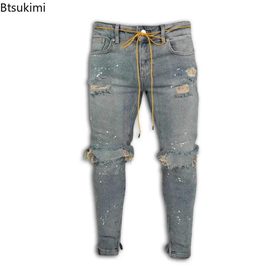 Ripped Hole Jeans for Men Hip Hop Cargo Pant Distressed Denim Jeans Skinny Men Clothing Full Length Slim Trousers Male 250118
