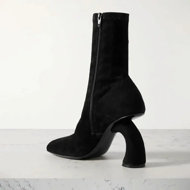 Womens Alien High Heel Short Boots Side Zipper and Round Head Black AutumnWinter 250117
