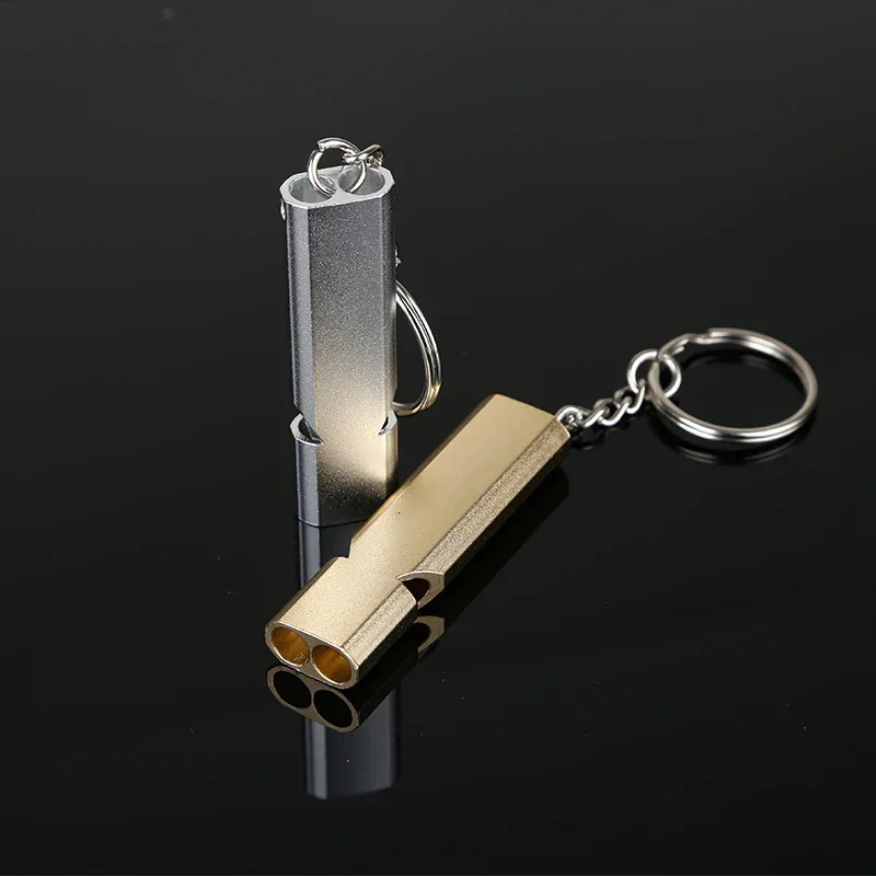 Portable Aluminum Safety Whistle For Outdoor Hiking Camping Survival Emergency Keychain Multi Tool Dualtube 250107