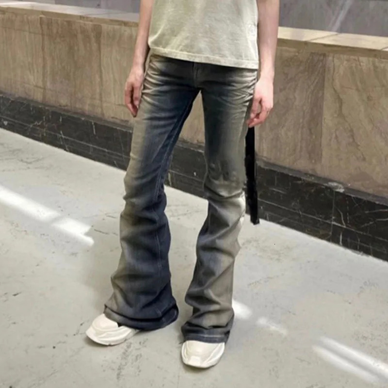 FEWQ Niche Men Jeans Wash Gradient Floor Mop Casual Trend 2025 Vintage Korean Fashion Flared Pants High Street 24X1639 250115