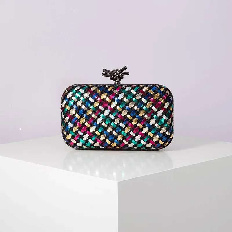 Woven Clutch Bag For Women Formal Party Contrast Color Microfiber Thread Braid Evening Bags Classic Chain Small Square Handbags