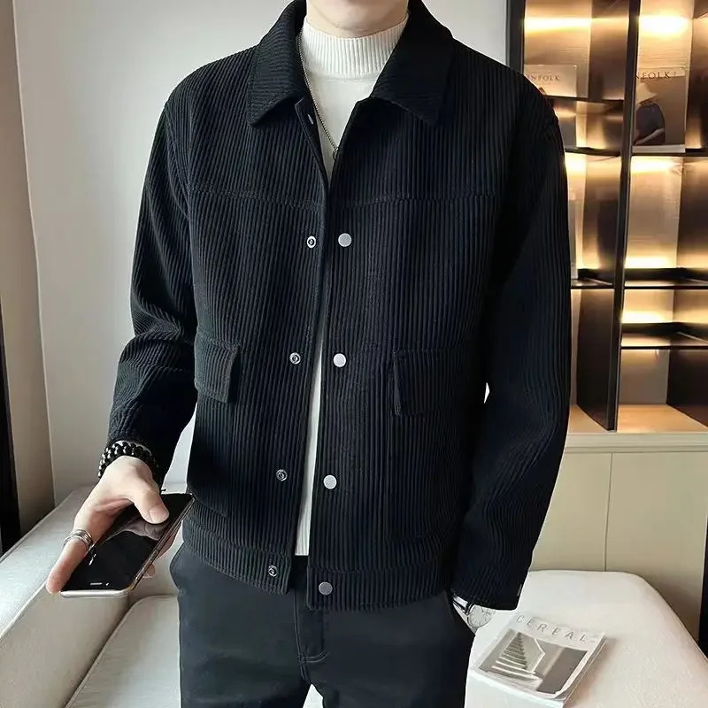 2024 Spring and Autumn Fashion Simple Oversized Polo Pocket Long Sleeve Solid Color Premium Corduroy Mens Jacket Coat 250113