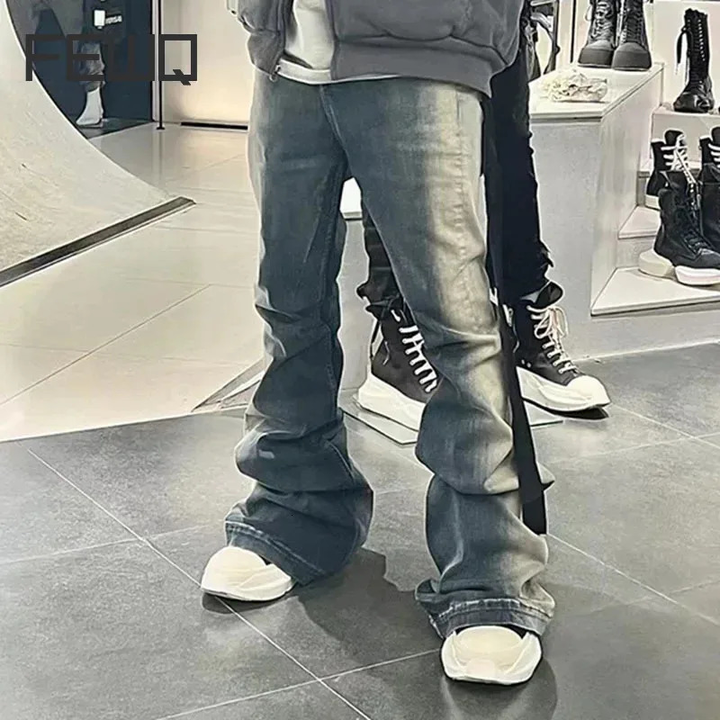 FEWQ Niche Men Jeans Wash Gradient Floor Mop Casual Trend 2025 Vintage Korean Fashion Flared Pants High Street 24X1639 250115