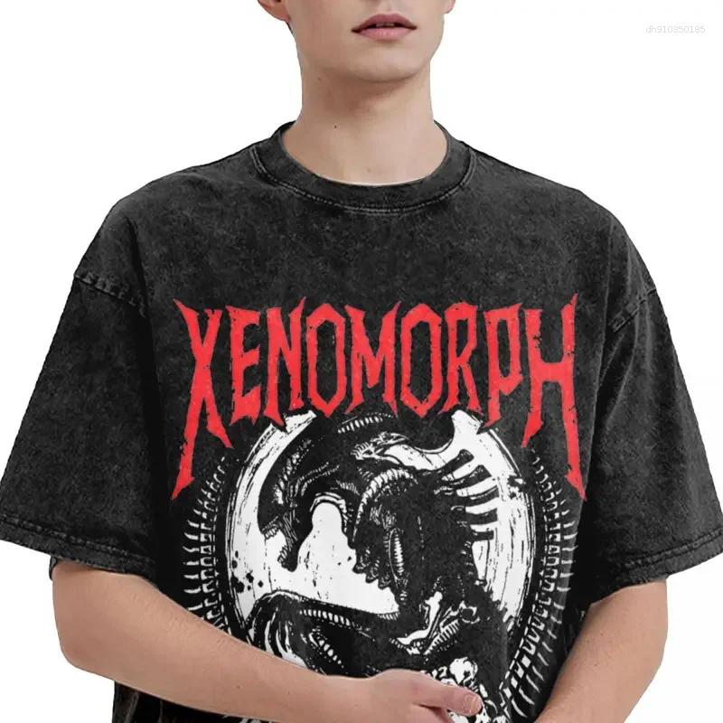 Men's T Shirts Death Metal Xenomorph Alien Romulus Washed Streetwear Hip Hop T-Shirts Tees Men Women Short Sleeve Harajuku Summer