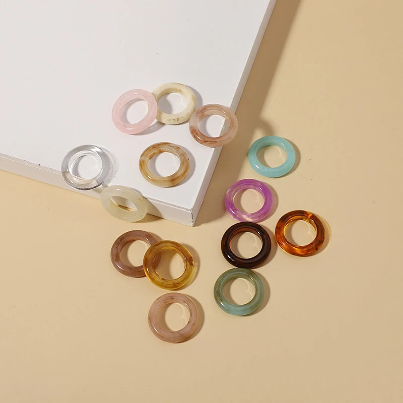 Natural Agate Ring Vintage Colorful Round Rings for Women Men Green Red Stone Finger Simple Unisex Jewelry Gift 250110