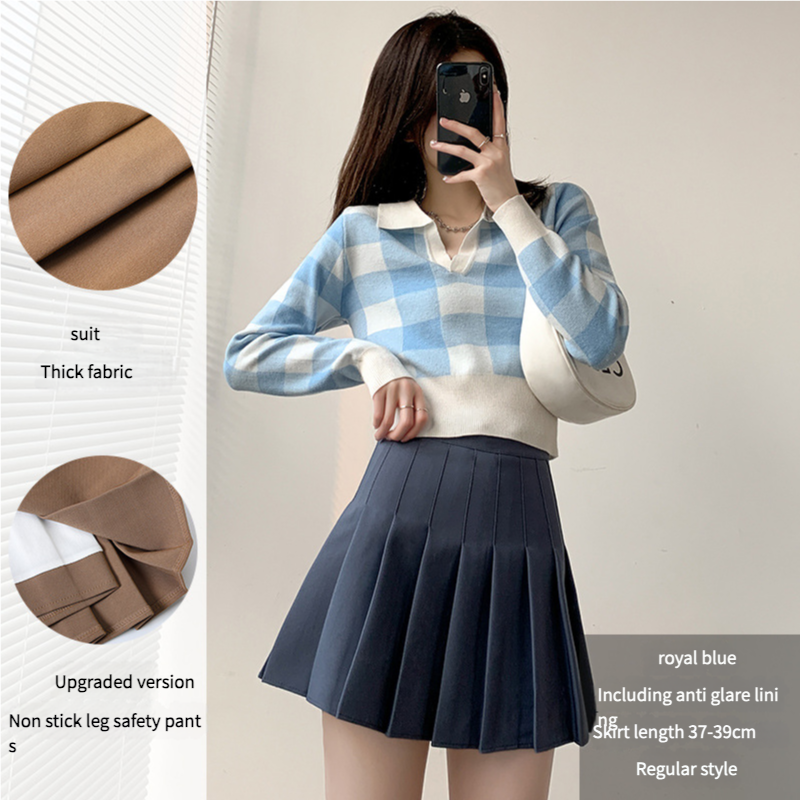 Pleated skirt for women summer white short skirt Japanese-style high-waist slimming autumn and winter new JK plaid, plus-size A-line