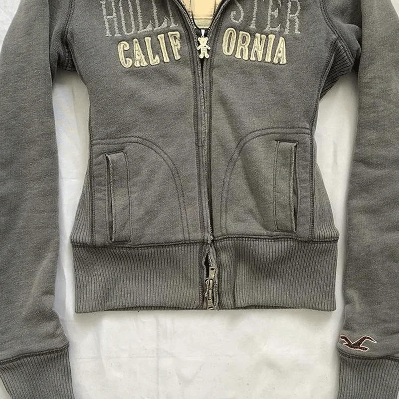 Retro Millennium Girl Style Slim Fit Washed Distressed Zipper Hooded Sweatshirt Womens American Cardigan Plush Jacket 250110