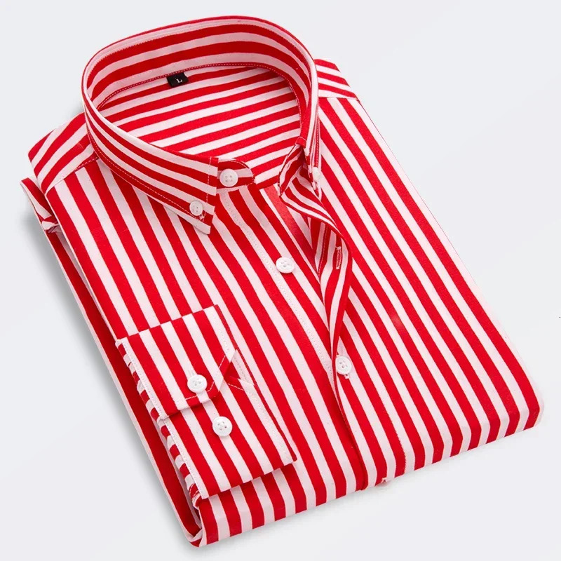 Men Shirt Male Dress Shirts Striped Mens Casual Long Sleeve Business Formal Plaid Shirt camisa social 250118