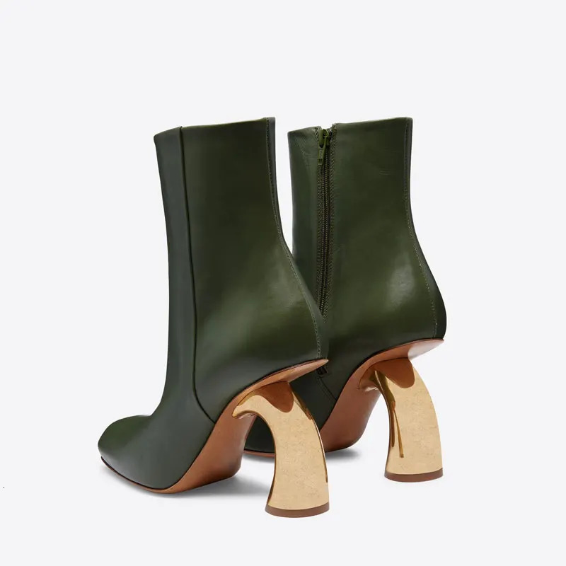 Womens Alien High Heel Short Boots Side Zipper and Round Head Black AutumnWinter 250117
