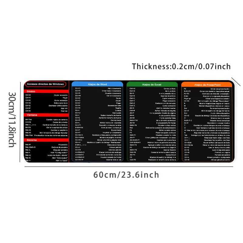 Spanish Excel Shortcuts Pattern Large Mouse Pad Office Desk Mat Computer Keyboard Pad Starters Gift for Office Workers Students O250118