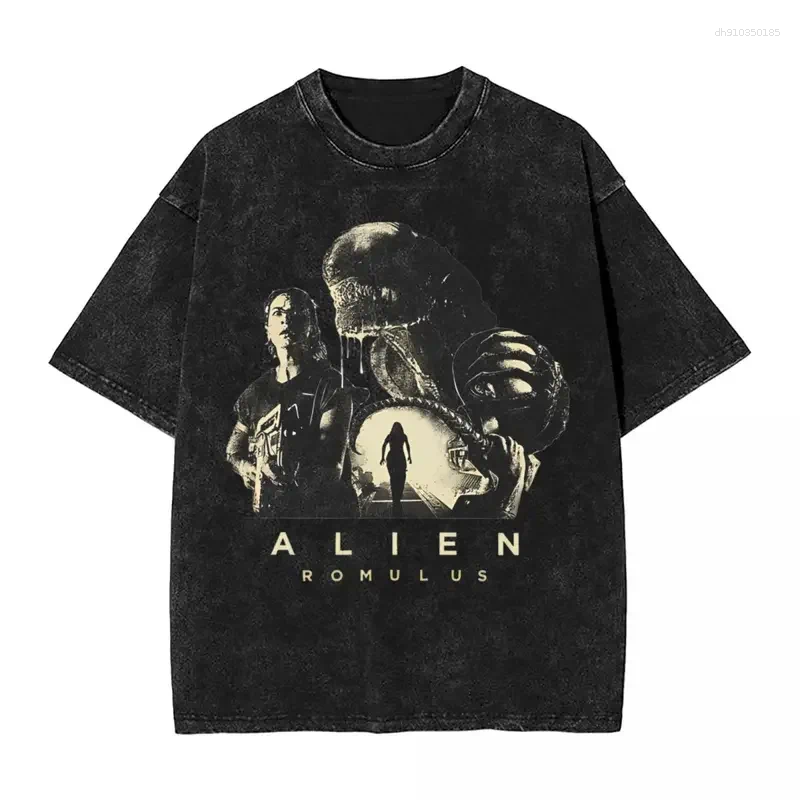 Men's T Shirts Death Metal Xenomorph Alien Romulus Washed Streetwear Hip Hop T-Shirts Tees Men Women Short Sleeve Harajuku Summer
