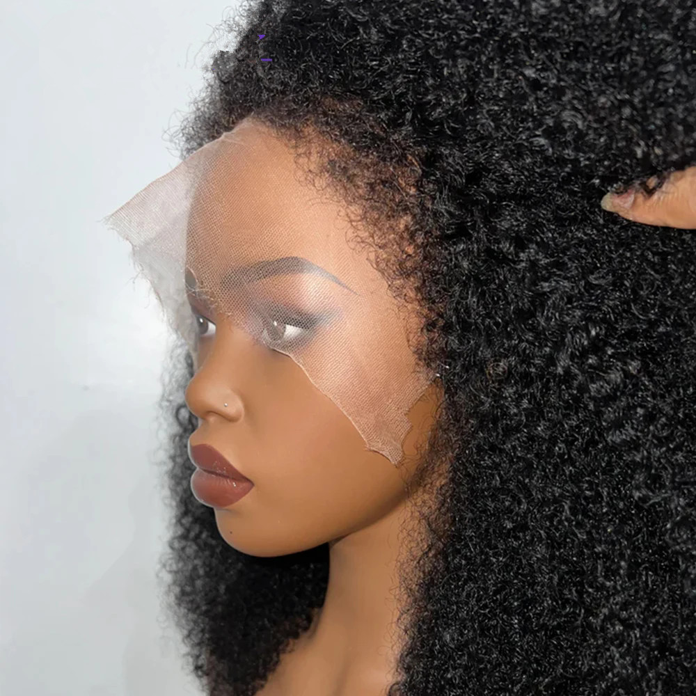 Hd 4b 4c Afro Kinky Curly Wig With 4c Kinky Edges 130 Density full Lace Front Human Hair Wig Curly brazilian natural raw Hair Wigs Pre-Plucked Lace Fr