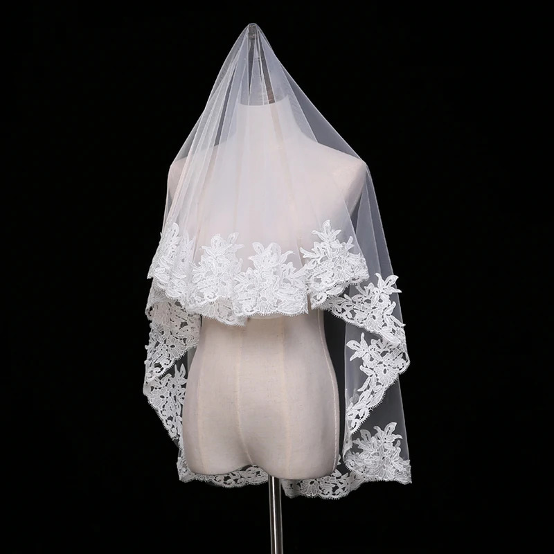 Elegant Two Layers Lace Bridal Veil With Comb Women Wedding Veil White Ivory 250117