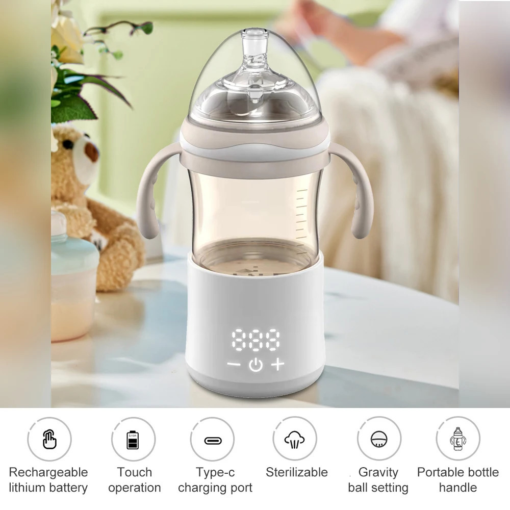 Baby Bottle Warmer Milk Heater with Digital Display for Instant Temperature 5500mAh Battery Breastmilk 250117
