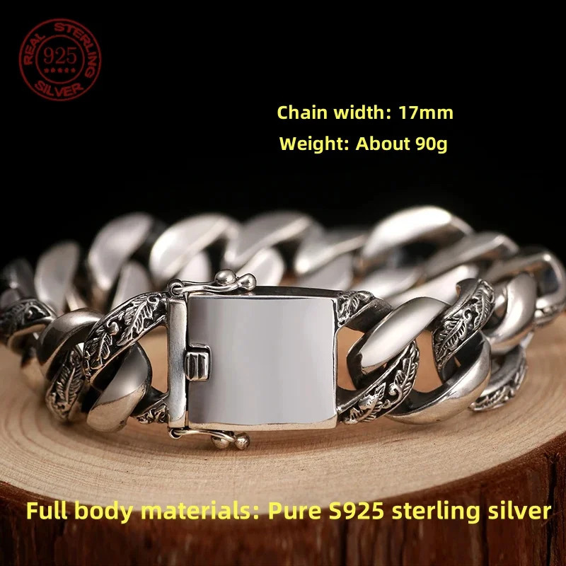 S925 Silver Vintage Cuban Bracelet Mens Trend Dominant Locomotive Europe and America Mens Bracelet 250117