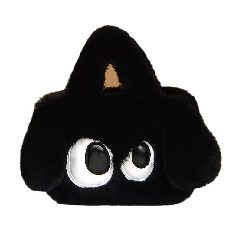 New Designer Cute Cartoon Bag Women's Plush Big Eyed Handbag Puppy Plush Bag Casual Wallet, Large Capacity Shoulder Bag Trendy Card Bag Square Ba