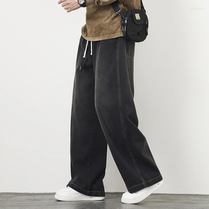 Mens Jeans Plus Size M-8XL Baggy Blue Black Streetwear Elastic Waist Y2K Trousers Fashion Straight Leisure Wide Denim Pants