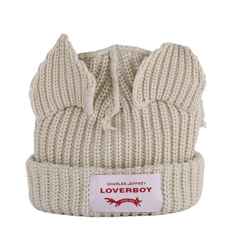Autumn Winter Cute Cat Ear Beanies Skullies Doublelayer Pig Hat Women Men Warm Outdoor Unisex Knitted Loverboy 250118