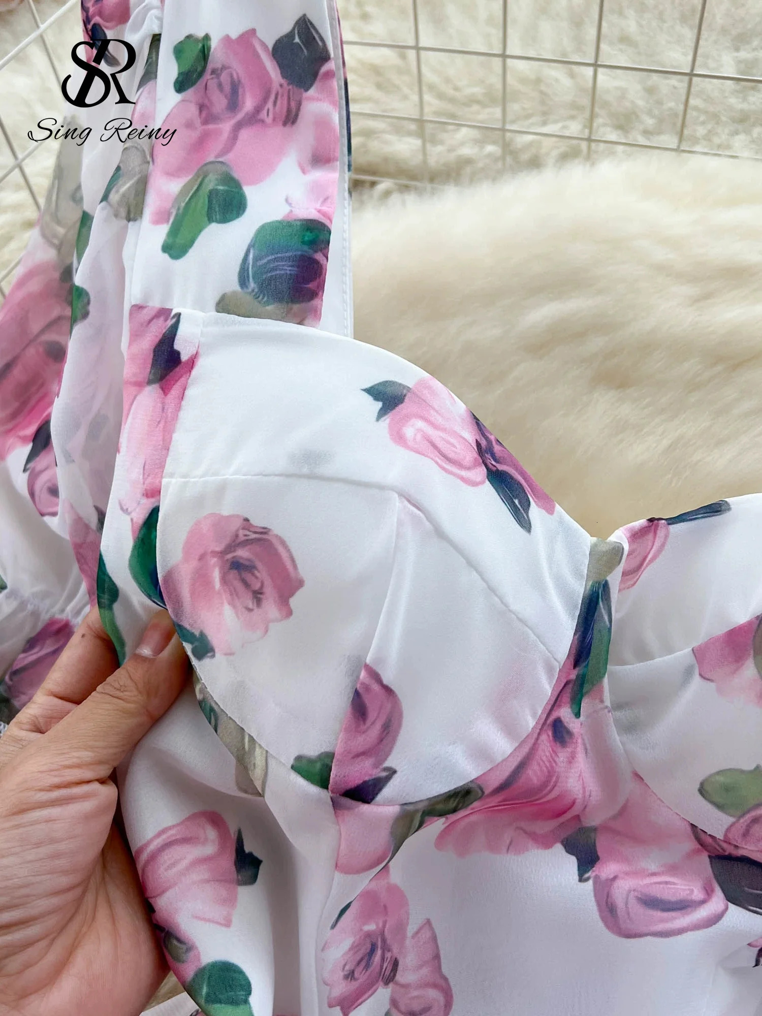 SINGREINY Beach Vacation Floral Print Dress Women Backless Lace Up Cross Bandage Ruched Korean sweet Fashion Party Long Dress 250117