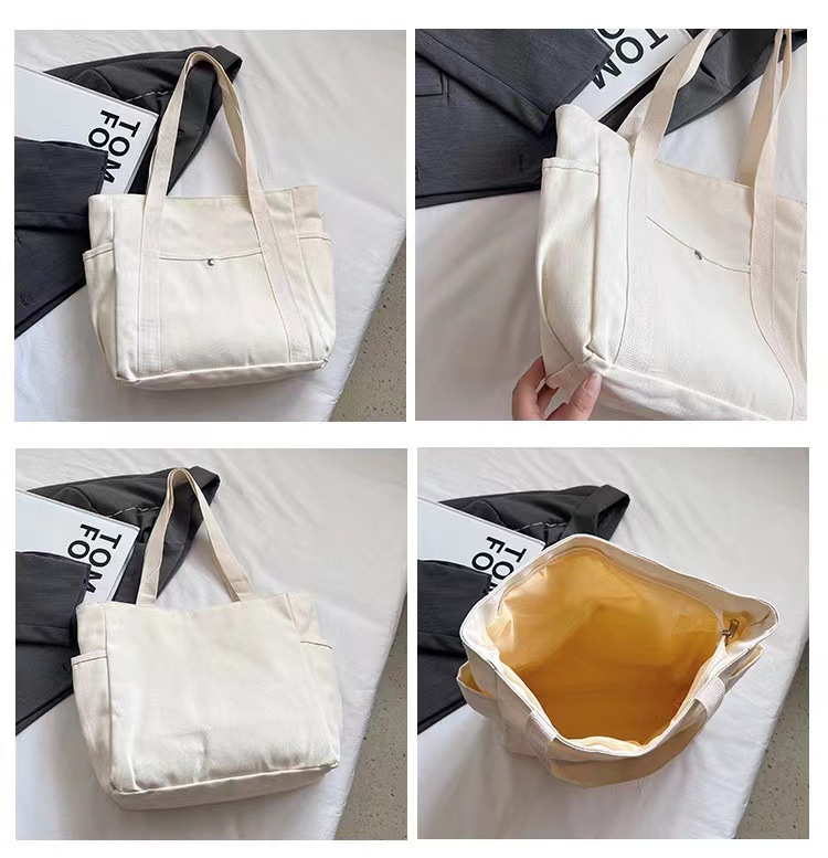 Simple commuter omnibus large capacity Tote canvas bag high appearance level art college students class shoulder cloth bag 2025