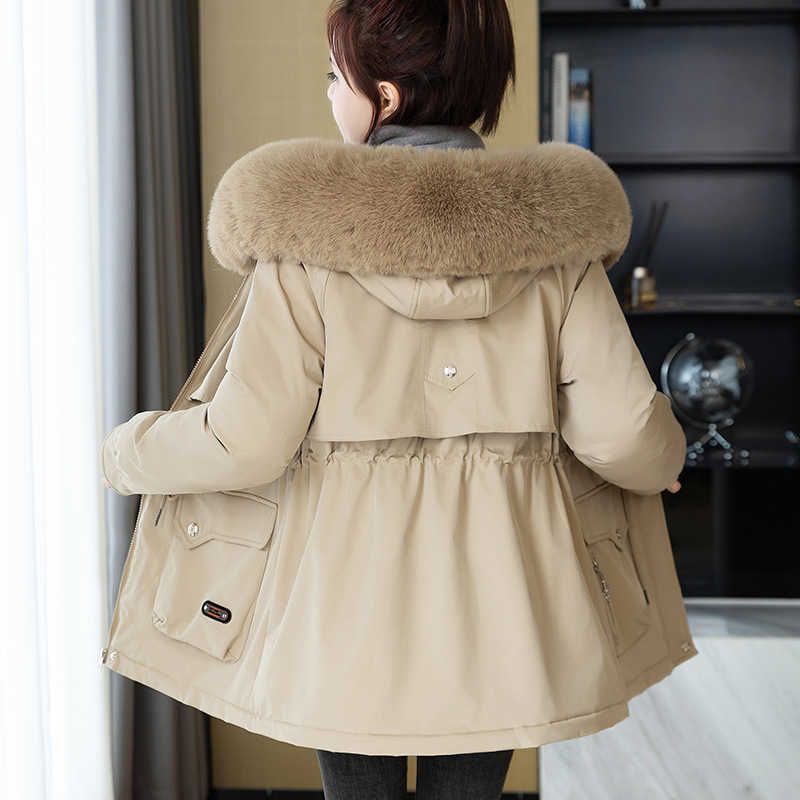 Overcome Womens New Winter Fashion Versatile Cotton Jacket With Hoodie Big Plush Collar Warm Cotton Jacket For Women Women Jackets Coat Woman Fur 2412
