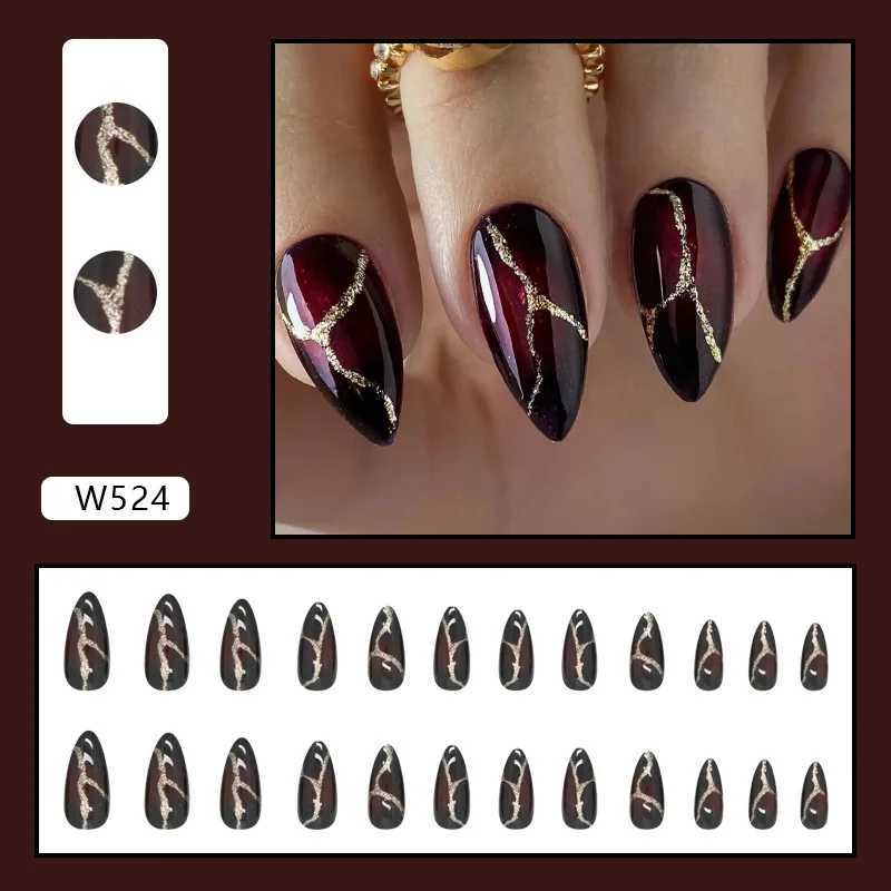 24 Red Lightning Pressing Nails Pink Gradient Fake Nails Smooth Artificial Fingers Reusable Female Fake NailsW250120