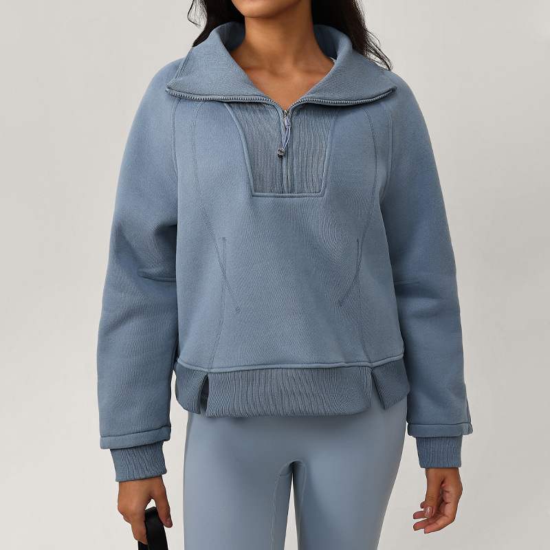 Loose women's versatile fashion plus size brushed semi zipper chimney collar high-end hoodie autumn and winter thick cross sports casual