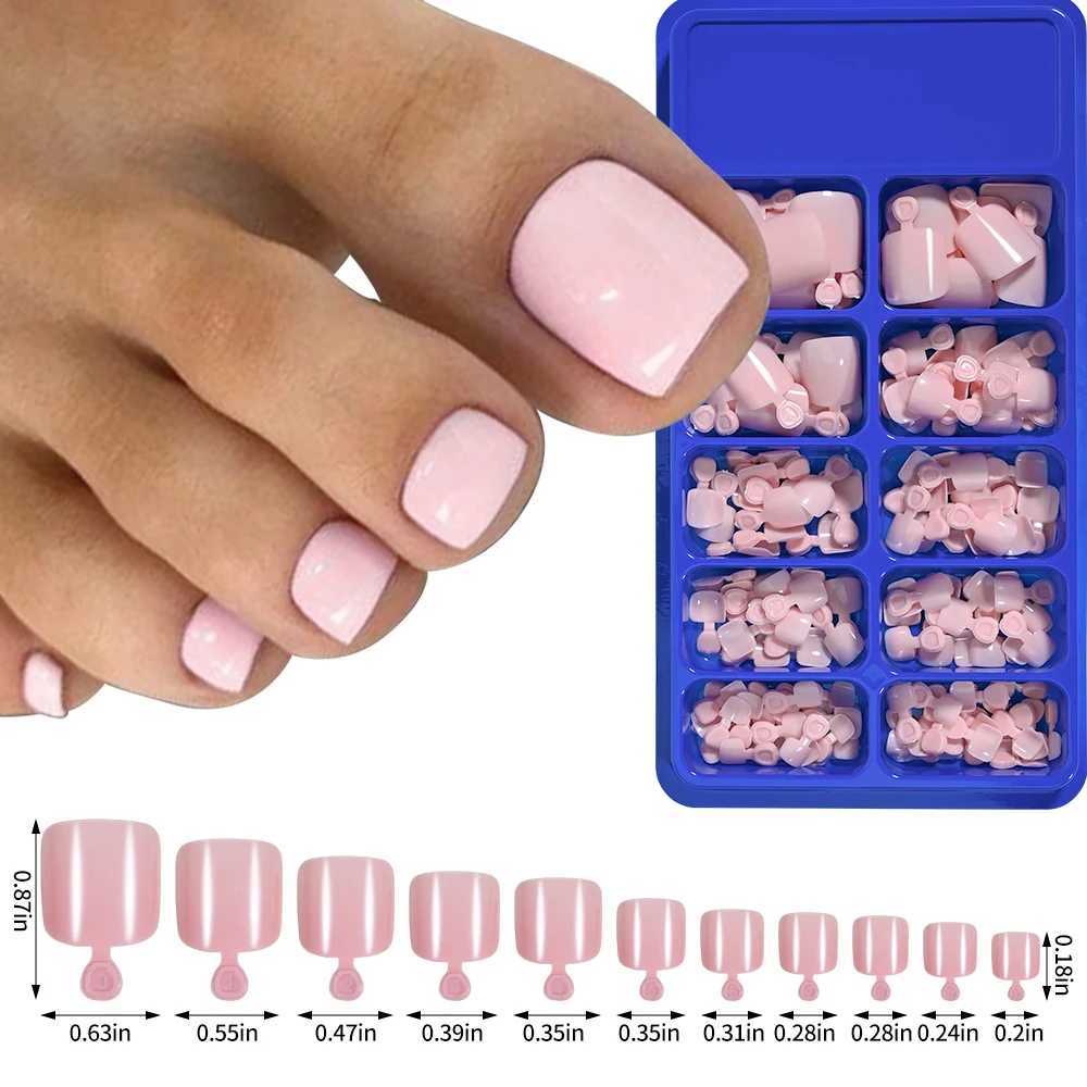 100 pieces/box of short square fake toys solid color acrylic foot nails artistic tips full cover toys pressure machines on toe extension toolsW250120