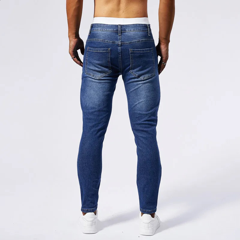High Quality Mens Denim Pants Hole Ruined High Street Worn-out Small Leg Elastic Jeans Tight Jeans for Men 250116
