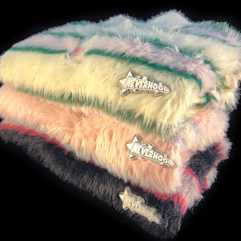 Mohair Sweater Y2K Streetwear Striped Sweater Hip Hop Men Long Sleeve Pullovers Outwear Man Sweaters Loose Knitting Clothing 250113