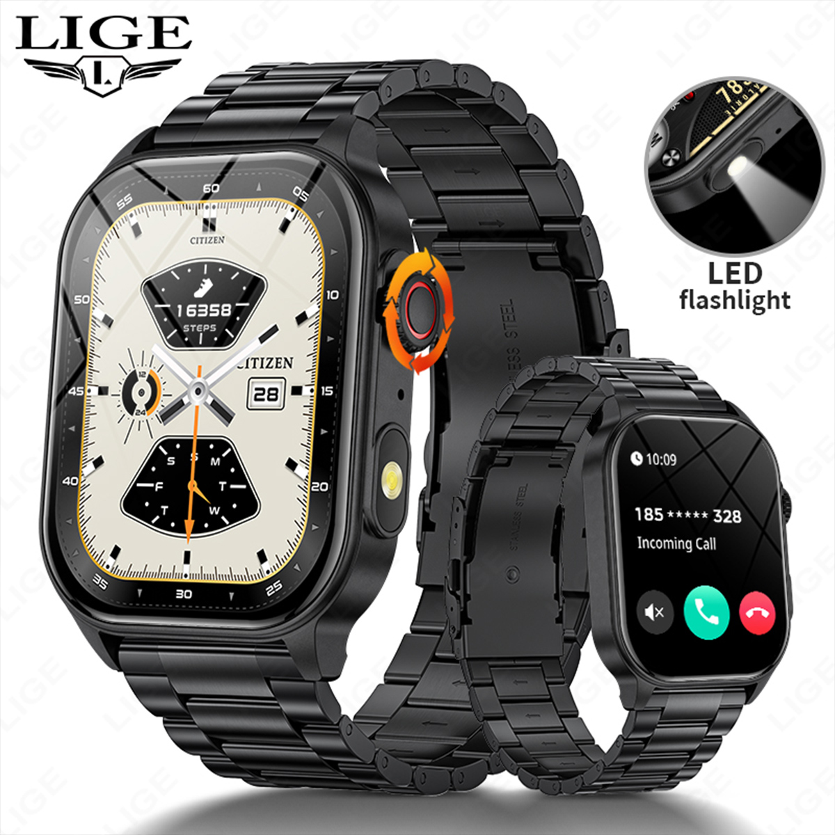 LIGE's latest Bluetooth smartwatch sports meter step multi-functional watch lift screen light sleep monitoring music control Bluetooth call