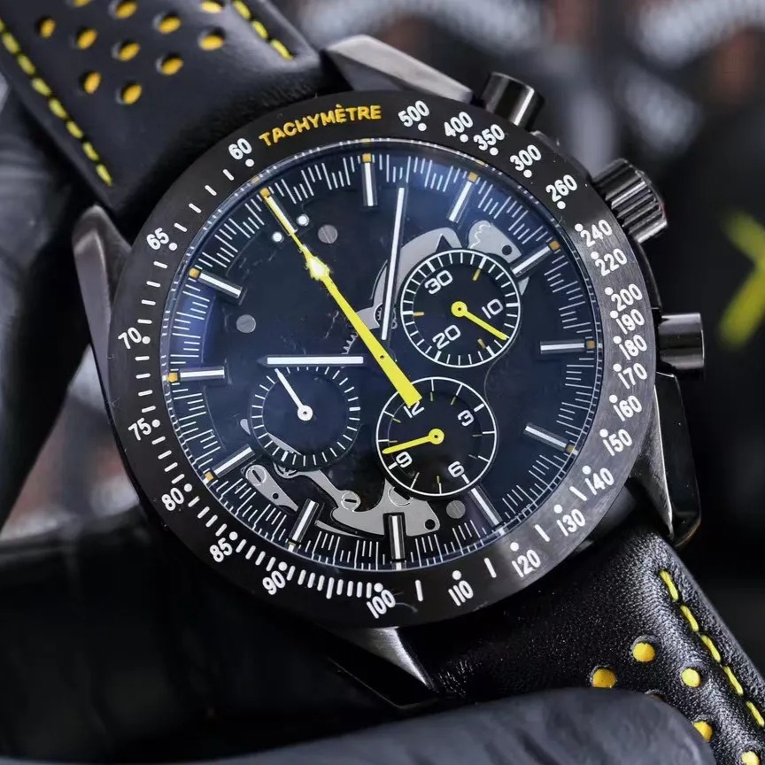 Luxury New Men Quartz Movement Watch Speed Super Racing Luminous Ceramic Black Leather Sport Watches