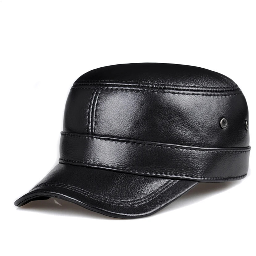 RY0108 Men Spring/Winter Genuine Leather Black/Brown Flat Baseball Caps Male 54-62 cm Customized Size Outdoor Golf Hat 241230