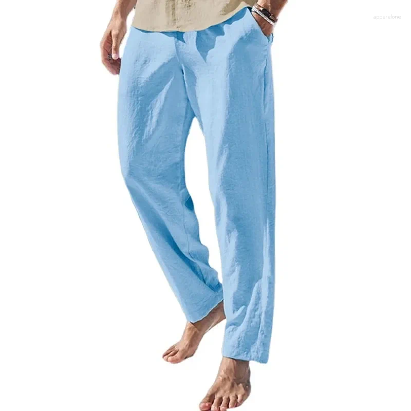 Mens Pants Linen Male Breathable Beach Trousers Fitness Lightweight Streetwear Cotton Sweatpants