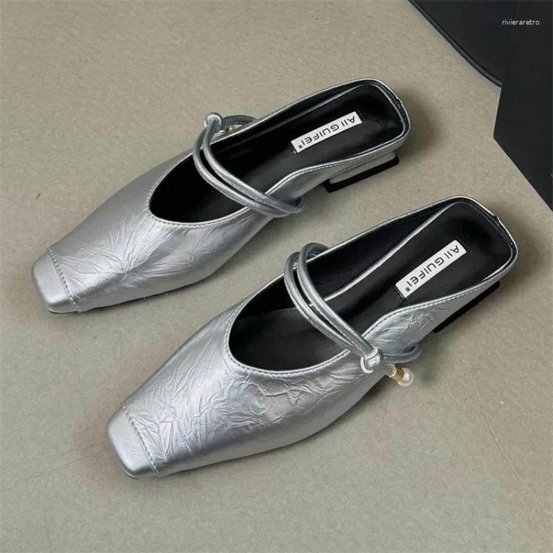 Slippers Square Toe Women Slides Ladies Dress Shoes Black Silver Brown Beige Size 35-40 Fashion Party Pumps Daily Mules