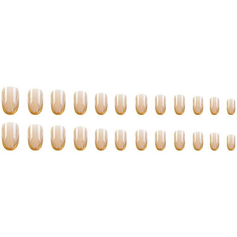 24Pcs Gold French Fake Nails With Jelly Gel Mid-length Almond Press on False Nails Wearable Round Head Oval Full Cover Nail TipsW250120