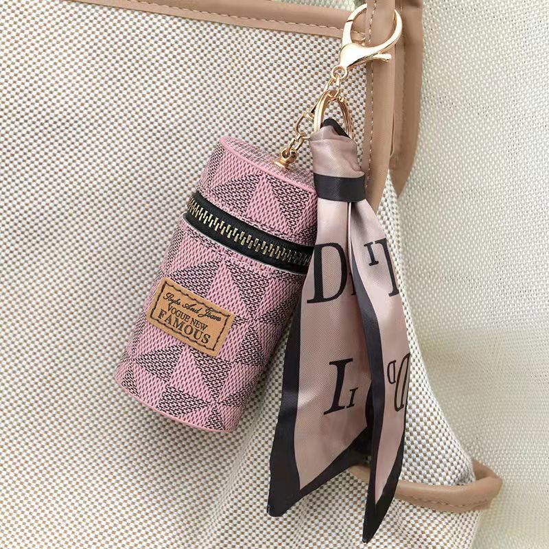 Printed Europe and the United States retro lipstick bag round drum girl summer senior sense of daily fashion handbag key chain pendant