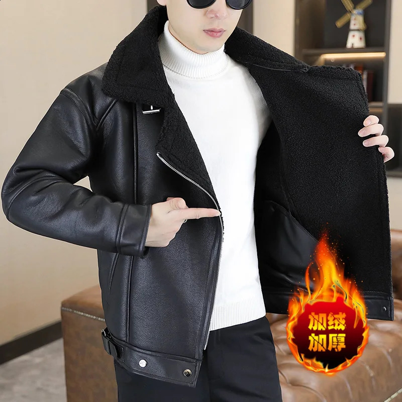 Korean Fur Integrated Jackets Men Winter Thick and Warm Versatile Casual Motorcycle Bike Jacket Social Streetwear Overcoat 250109