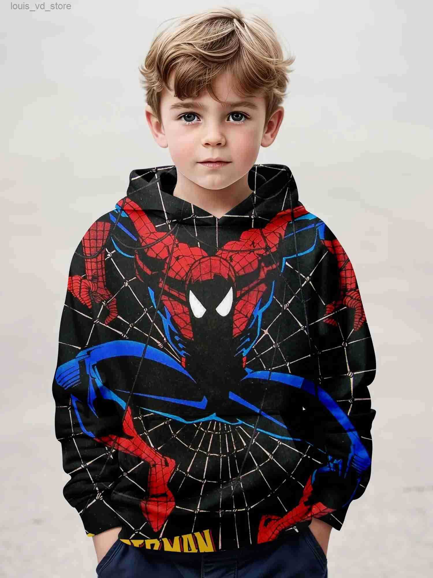 Hoodies Sweatshirts MINISO Spring And Autumn New Childrens Clothing SpiderMan Printed Hooded Sweatshirt Boys Casual Tops Girls Anime Street Wear L251119