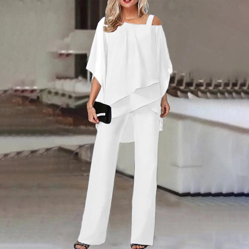Women Suit Spring Summer Autumn Bat Sleeve Tops Trousers Casual Off-Shoulder Irregular Party Suit Elegant Two-piece Set Women 250113