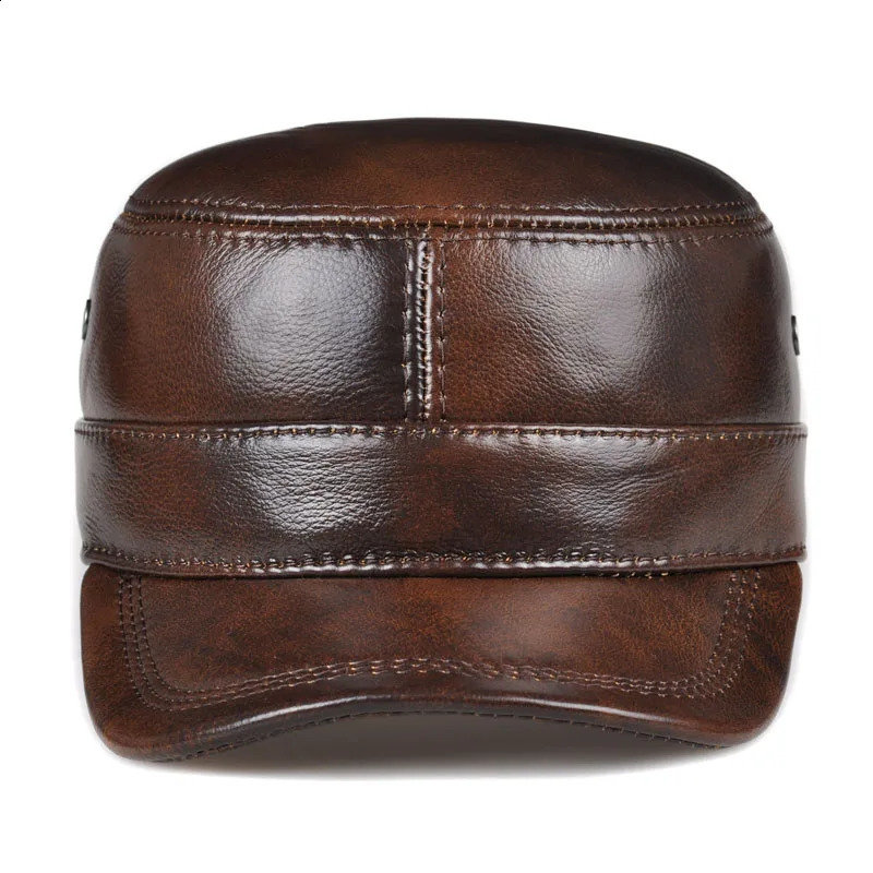RY0108 Men Spring/Winter Genuine Leather Black/Brown Flat Baseball Caps Male 54-62 cm Customized Size Outdoor Golf Hat 241230
