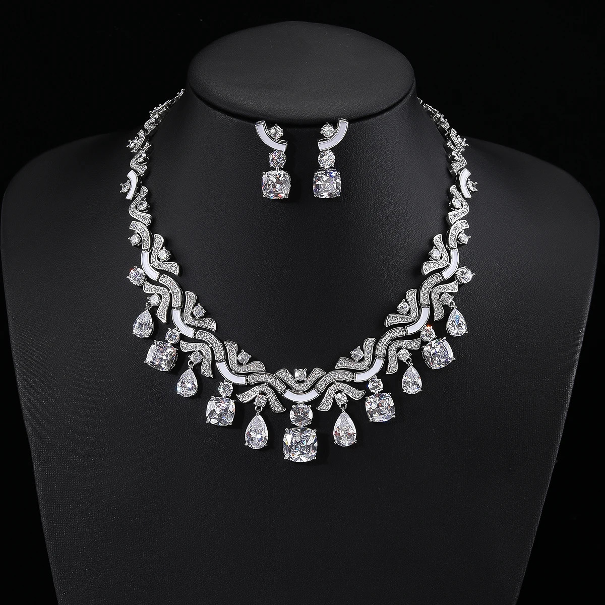 Cubic Zirconia Colors White Green Earrings Necklace Jewelry Sets for Women Bridal Wedding Costume Accessories CN1090 250118