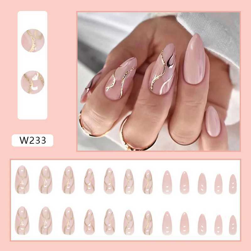 Ripple Glitter 24 Pcs Press on Nails Pink Gradient Fake Nails Glossy Artificial Finger Manicure Reusable False Nails for WomenW250120