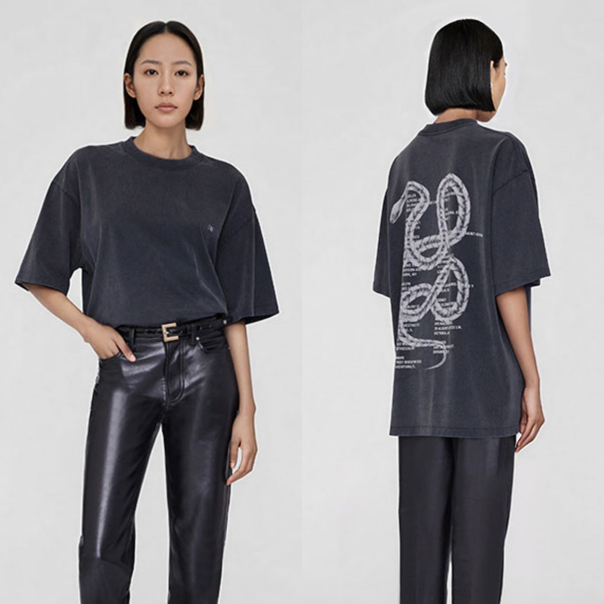 25ss Women Kent Washed Black Tshirts Twisted Snake Printed Designer Tees Round Neck Pullover T-shirts Summer Short Sleeved Tops