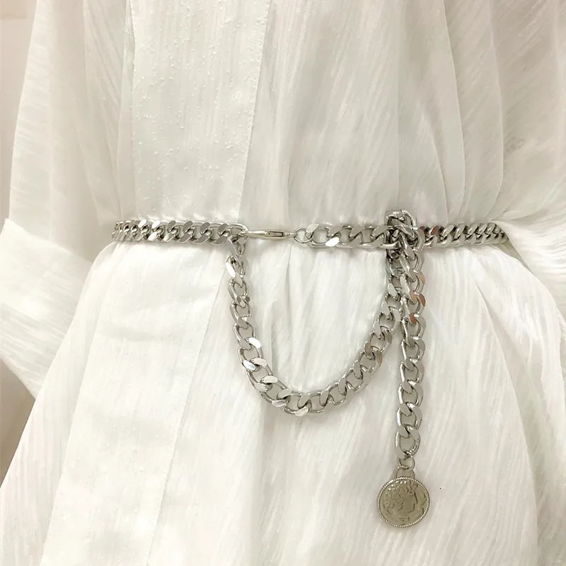 Fashion belt womens metal chain hip high silver gold pendant tassel belt womens accessories 250110