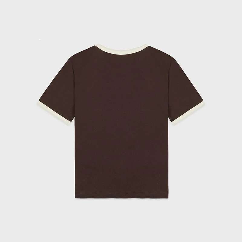 Spring And Summer New North American Niche Sporty&Rich Letter Printed Cuffs Contrasting Cotton Women's Short Sleeved T-Shirt