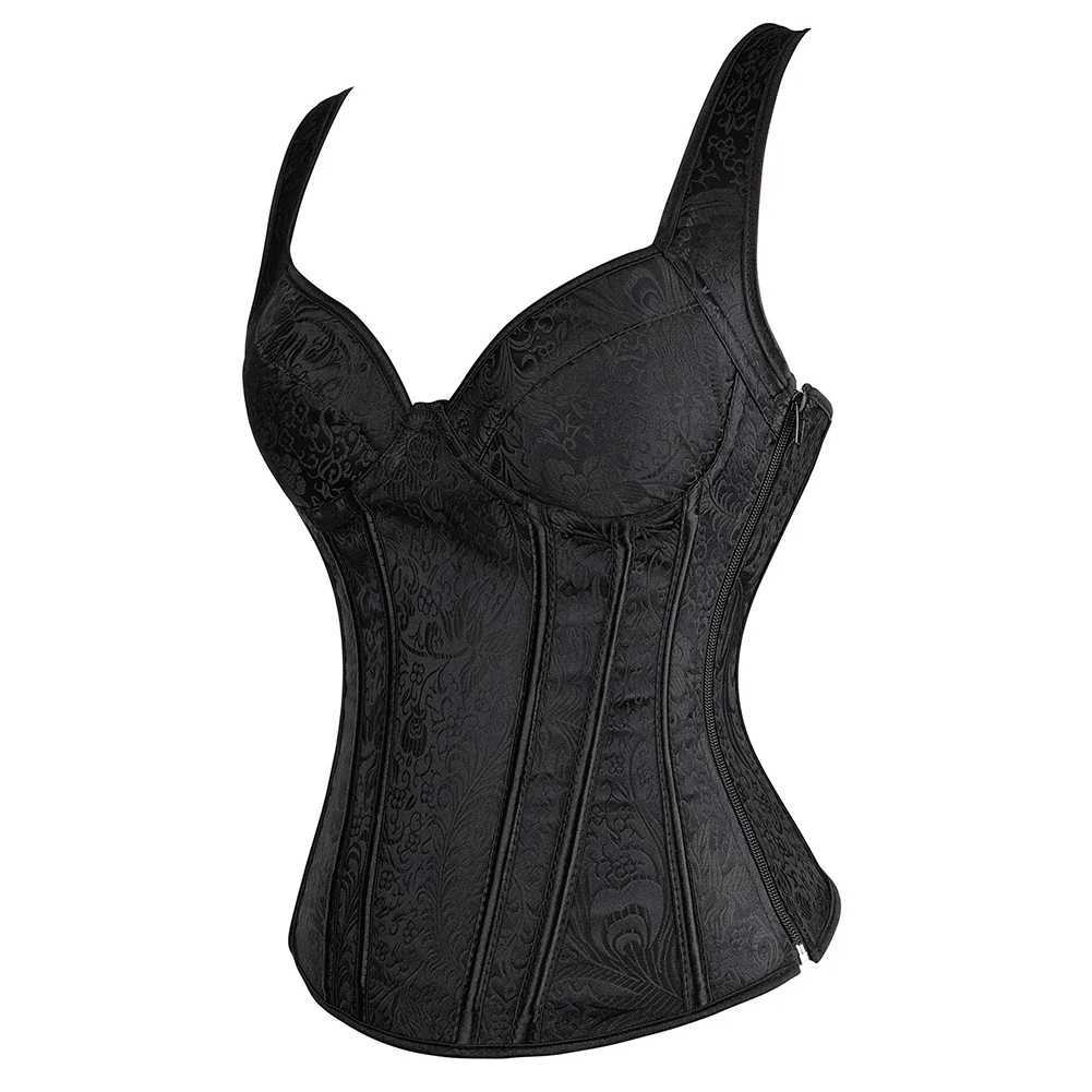 Sexy womens tight corset with shoulder straps plus size lace floral Gothic corset Brocade retro medieval full tank top W250120
