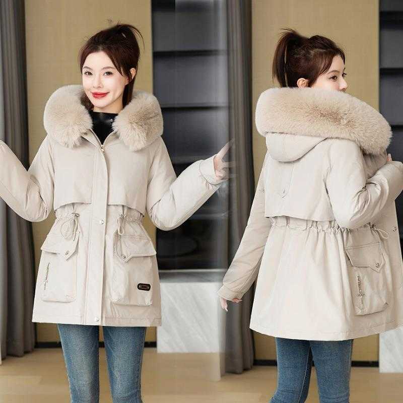 Overcome Womens New Winter Fashion Versatile Cotton Jacket With Hoodie Big Plush Collar Warm Cotton Jacket For Women Women Jackets Coat Woman Fur 2412
